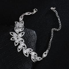 Full cubic zircon flower gold plated copper bracelet