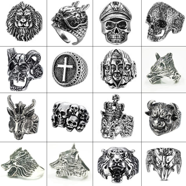 Hot sale silver color punk trend rings for men