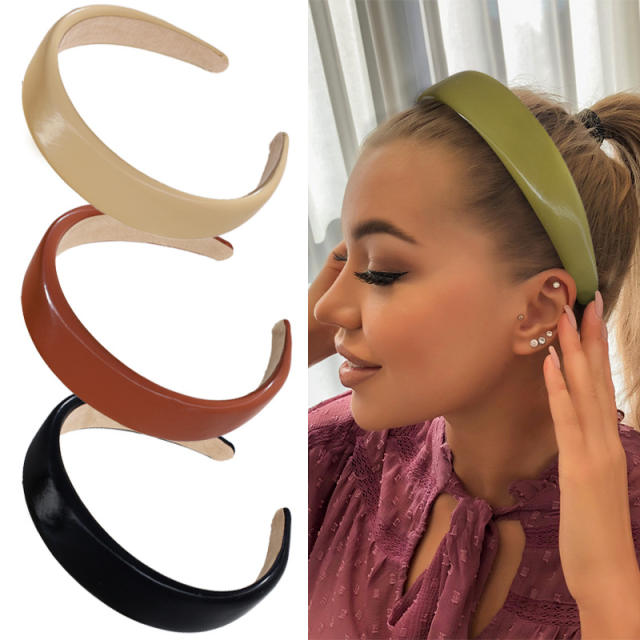 PU leather plain color padded headband
