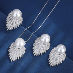 Concise pearl cubic zircon setting chic necklace earring set