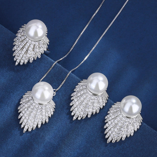 Concise pearl cubic zircon setting chic necklace earring set