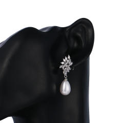 Korean fashion pearl drop cubic zircon diamond earrings