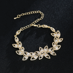 Full cubic zircon flower gold plated copper bracelet