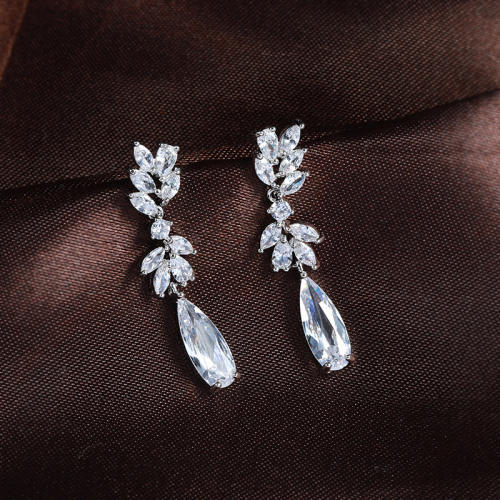 Elegant drop cubic zircon diamond clip on earrings