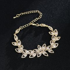 Full cubic zircon flower gold plated copper bracelet