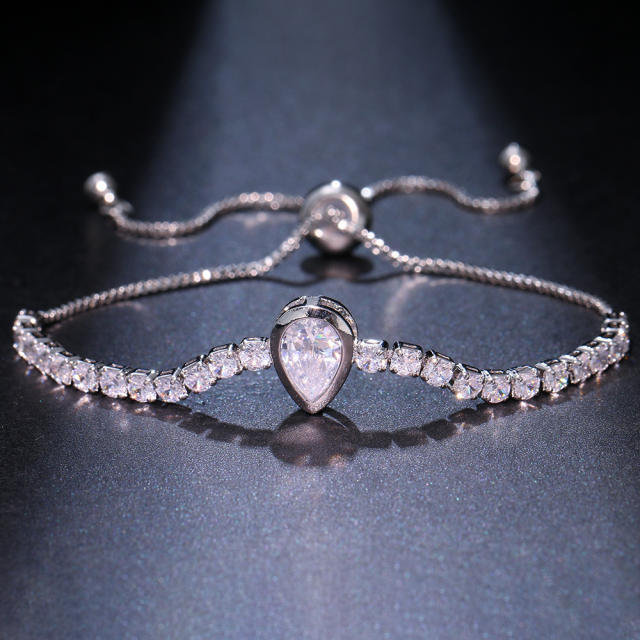 Concise cubic zircon gold plated copper slide bracelet