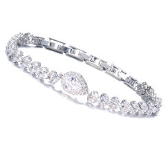 Concise cubic zircon drop shape gold plated copper bracelet