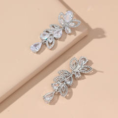 Luxury cubic zircon flower diamond earrings