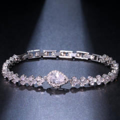 Concise cubic zircon drop shape gold plated copper bracelet