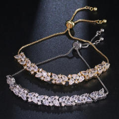 Luxury cubic zircon gold plated copper slide bracelet