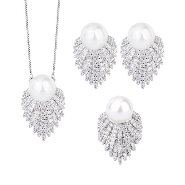 Concise pearl cubic zircon setting chic necklace earring set