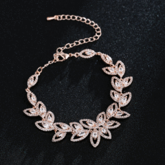 Full cubic zircon flower gold plated copper bracelet