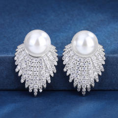 Concise pearl cubic zircon setting chic necklace earring set