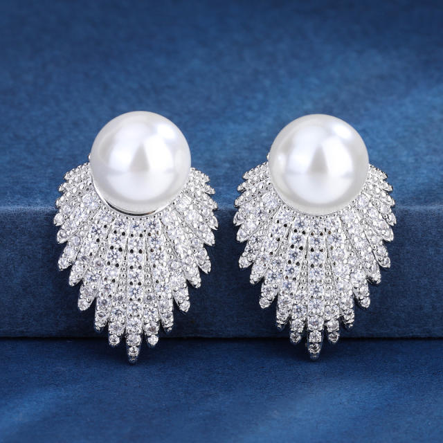 Concise pearl cubic zircon setting chic necklace earring set