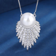 Concise pearl cubic zircon setting chic necklace earring set