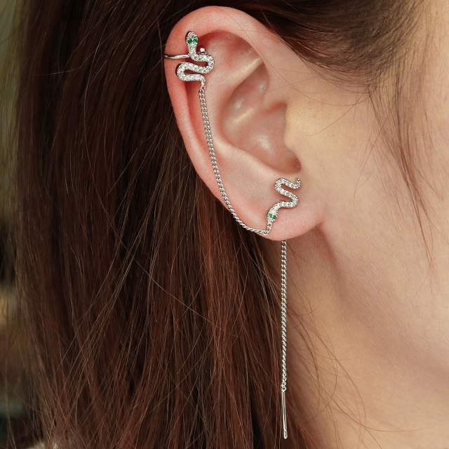 Uniqune rhinestone snake threader earrings