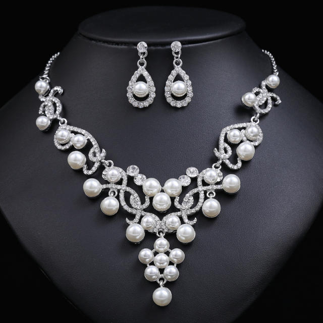 Occident fashion imitation pearl rhinestone necklace set