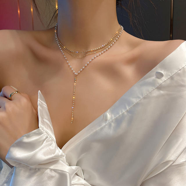Luxury rhinestone dainty two layer necklace