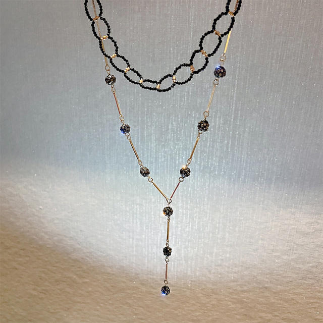 Korean fashion black beads handmade choker lariet necklace