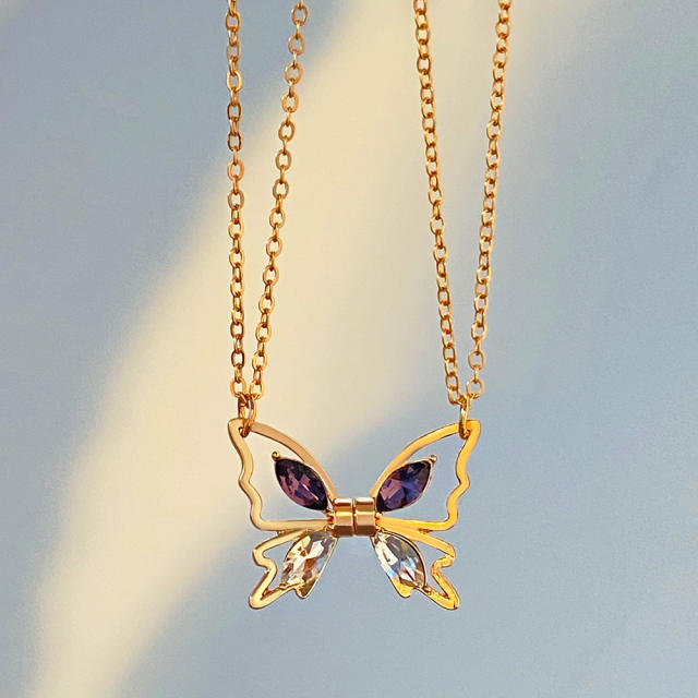 Hot sale rhinestone butterfly magnetic attraction necklace