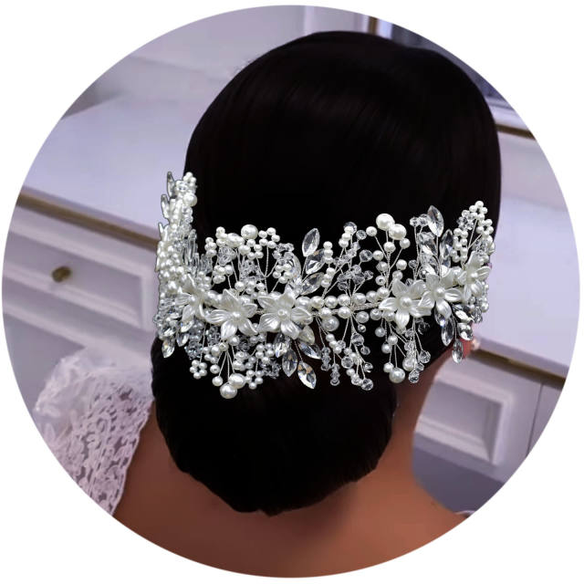 Luxury crystal pearl handmade bridal headband