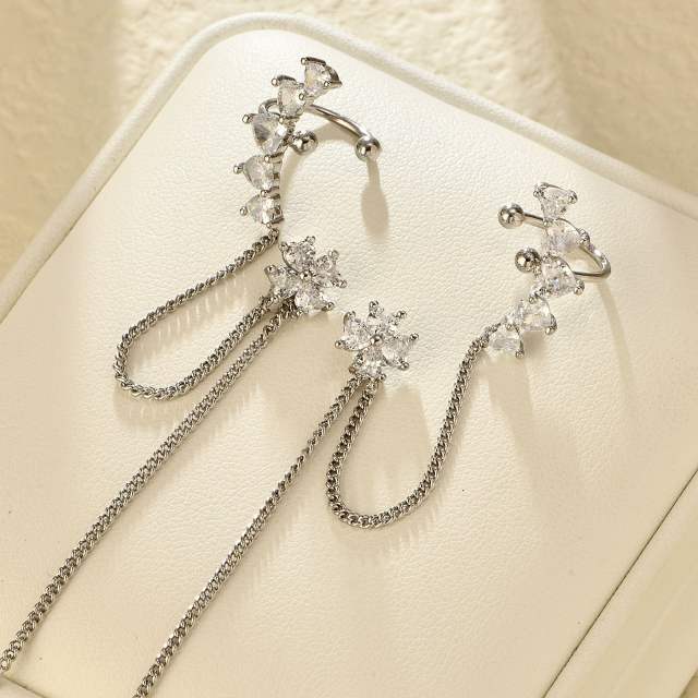 Cubic zircon flower threader earrings