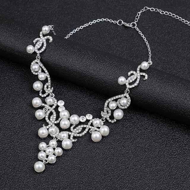 Occident fashion imitation pearl rhinestone necklace set
