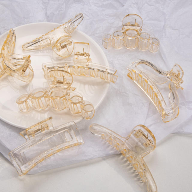 Vintage champagne color clear hair claw clips