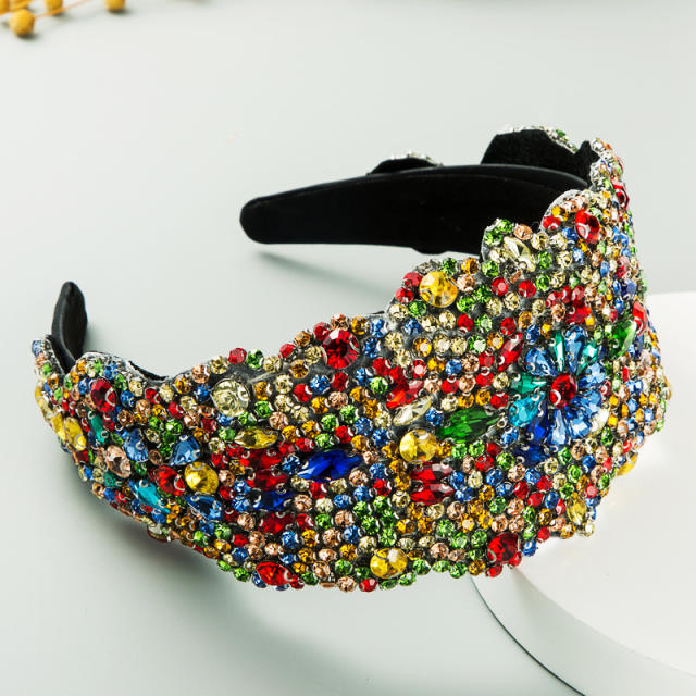 Luxury handmade pave setting colorful rhinestone wide headband