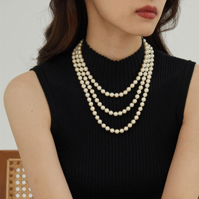 Elegant glass pearl layer necklace