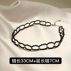 Korean fashion black beads handmade choker lariet necklace