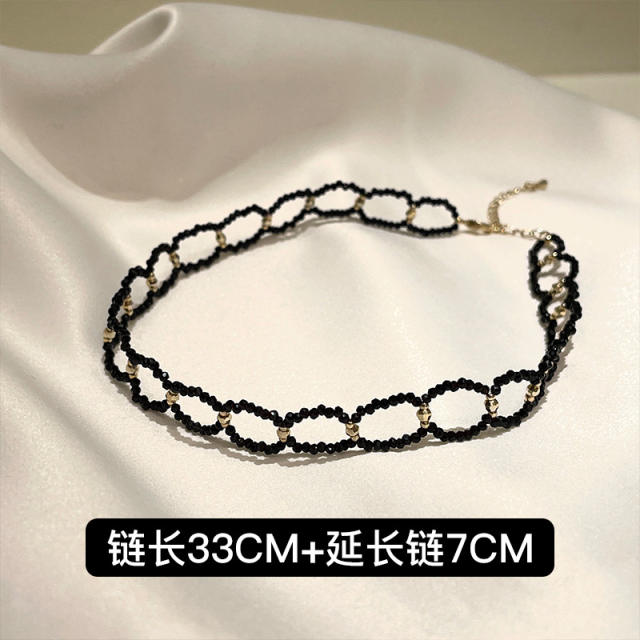 Korean fashion black beads handmade choker lariet necklace