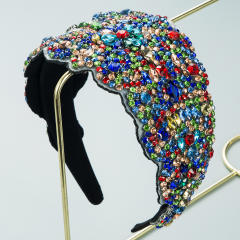 Luxury handmade pave setting colorful rhinestone wide headband