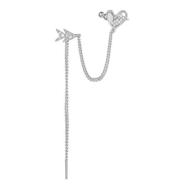 Korean fashion diamond heart threader earrings