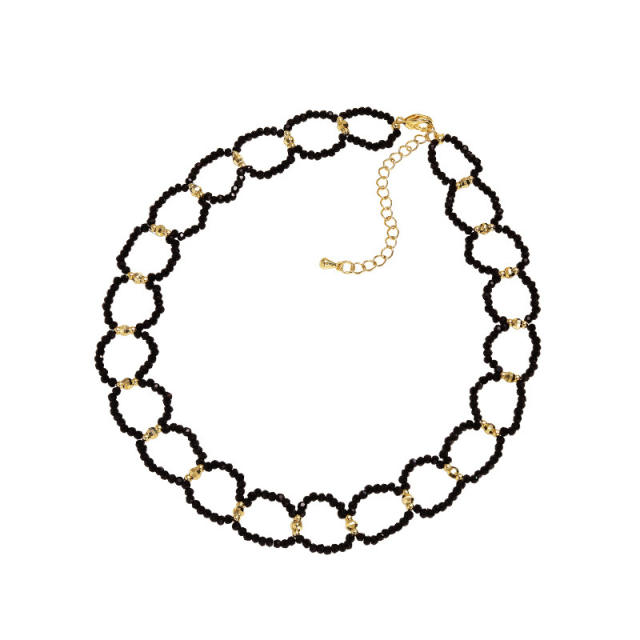 Korean fashion black beads handmade choker lariet necklace