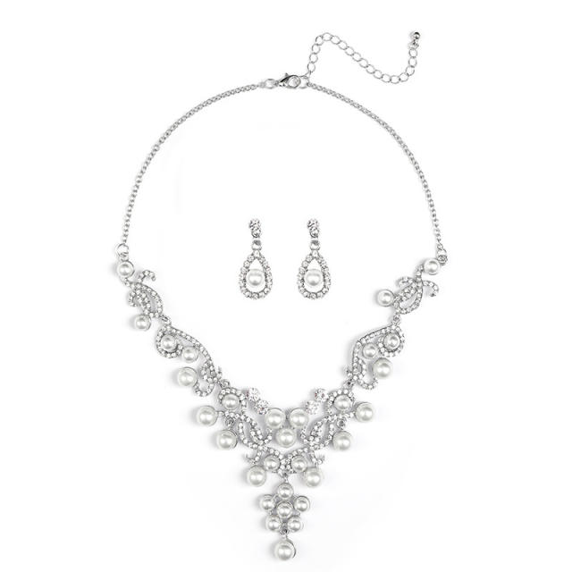 Occident fashion imitation pearl rhinestone necklace set