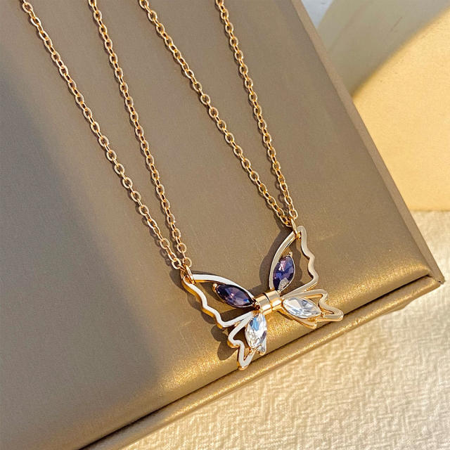 Hot sale rhinestone butterfly magnetic attraction necklace