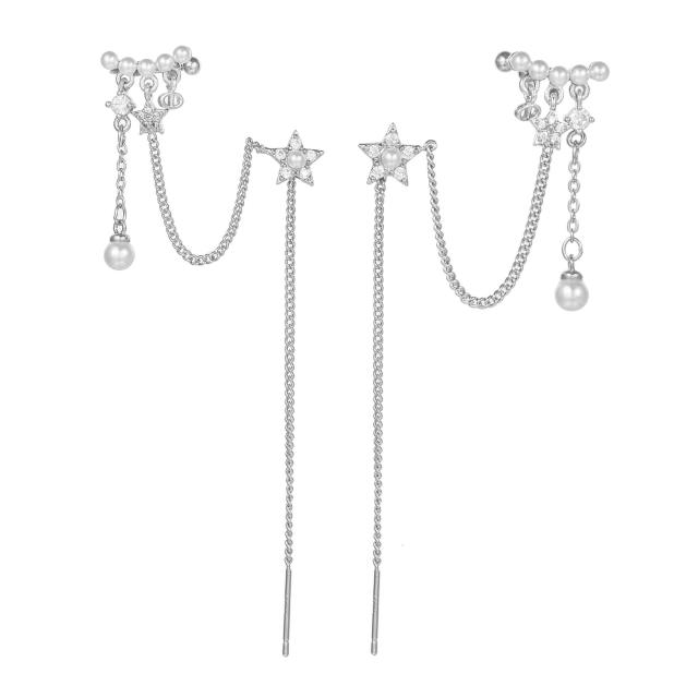 Elegant cubic zircon star threader earrings