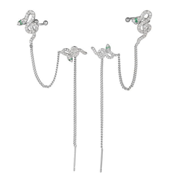 Fashionable rhinestone snake threader earrings
