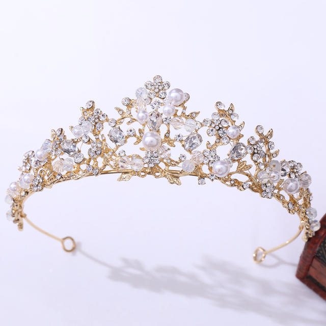 Hanmade cubic zircon pearl wedding crown