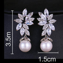 Elegant cubic zircon pearl wedding earrings