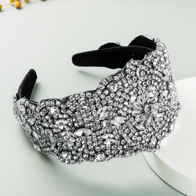 Luxury handmade pave setting colorful rhinestone wide headband