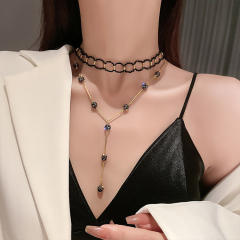 Korean fashion black beads handmade choker lariet necklace