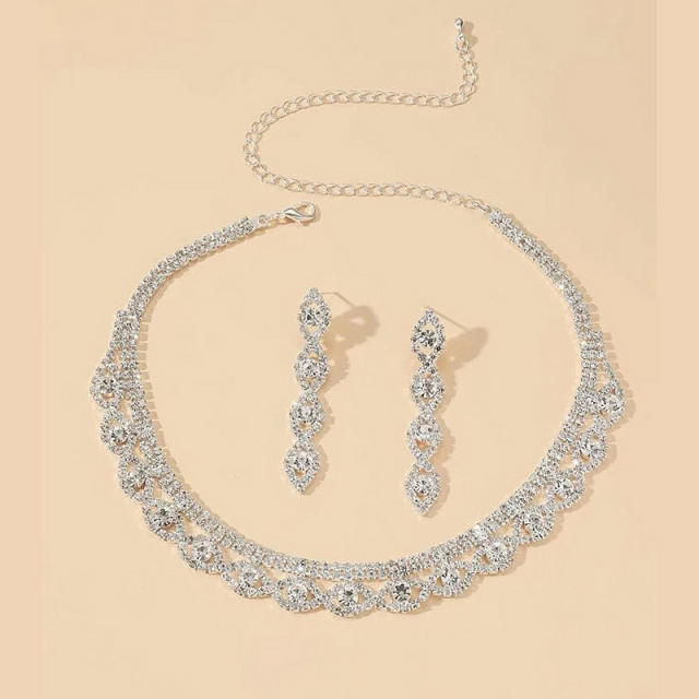 Concise pave setting rhinestone diamond choker set