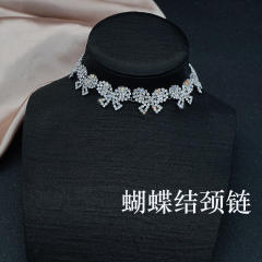 Sweet diamond bow choker necklace set