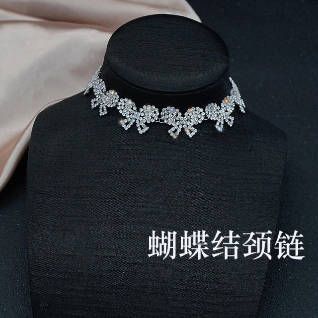Sweet diamond bow choker necklace set