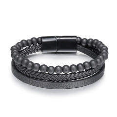 Concise PU leather tiger eye beads men bracelet