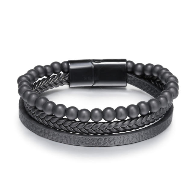 Concise PU leather tiger eye beads men bracelet