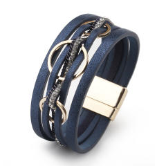 Creative alloy circle PU leather wide bangle for women