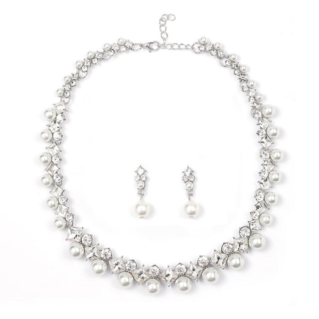 Elegant rhinestone pearl alloy jewelry set